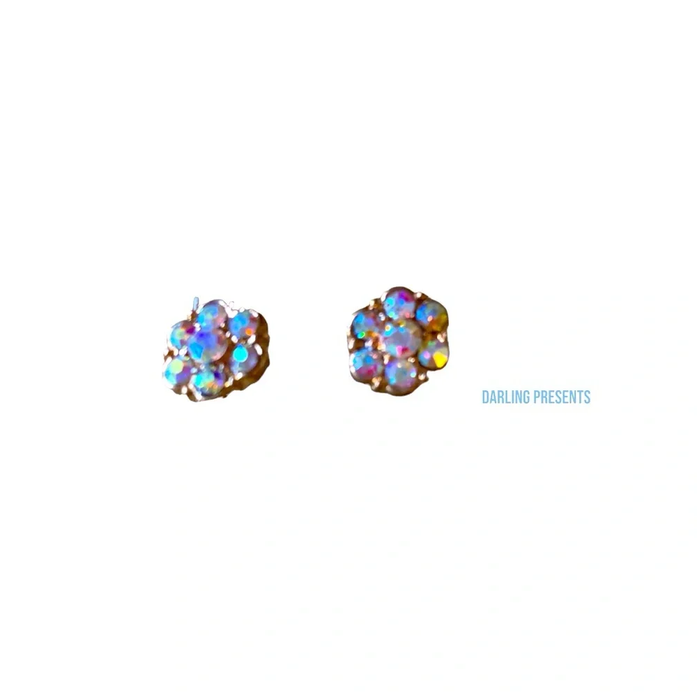 Iridescent Crystal Stud Earrings Women Color Multi